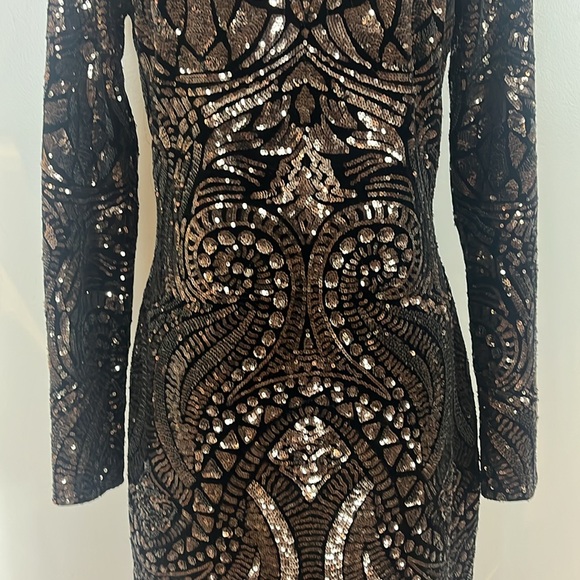 Aqua Black Dress with all over Gold Tone Sequins - Picture 6 of 17